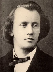 Johannes Brahms (1833-1897), tysk komponist, halvtone i 1866 (tryk)
