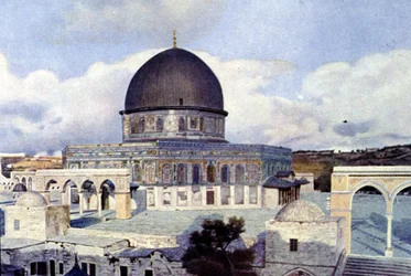 Udsigt over Omar-moskeen i Jerusalem. Autokrom