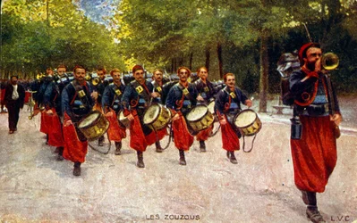 Propagandapostkort fra Første Verdenskrig. ca. 1916. viser nordafrikanske Zouaves-soldater