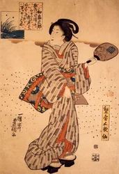 Woman with a Rigid Fan, af Utagawa Kunisada, træsnit, nishiki-e-teknik