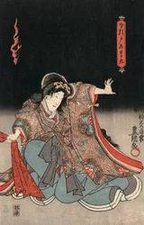 Ukiyo-e Print af en skuespiller i en kvinderolle af Kunisada