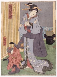 Iwai Kumezabur? Iii i rollen som Geiko Oshun (træblok i farver)