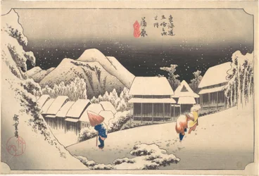En snefyldt aften ved Kanbara station
