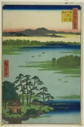 Benten-helligdommen og Inokashira-dammen (Inokashira no ike Benten no yashiro), fra serien "Hundrede berømte udsigter over Edo (Meisho Edo hyakkei)"