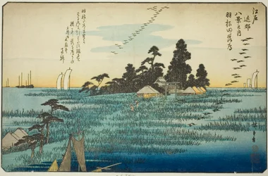 Nedstigende gæs ved Haneda (Haneda no rakugan), fra serien "Eight Views in the Environs of Edo (Edo kinko hakkei no uchi)"