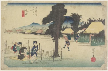 Tørring af græskarspåner, Minakuchi, ca. 1833