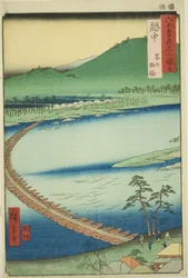 Etchu Province: Pontoon Bridge ved Toyama (Etchu, Toyama funabashi), fra serien "Famous Places in the 60-odd Provinces (Rokujuyoshu meisho zue)"