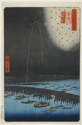 Fyrværkeri ved Ryogoku Bridge, 1858