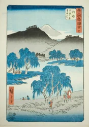 Goyu: Motono Plain og Motosaka Pass (Goyu, Motonogahara Motozaka goe), nr. 36 fra serien "Famous Sights of the Fifty-tre Stations (Gojusan tsugi meisho zue)," også kendt som den lodrette Tokaido