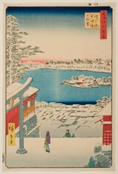 Udsigt fra bakketoppen ved Yushima Tenjin-helligdommen, fra serien „Hundrede berømte udsigter over Edo“