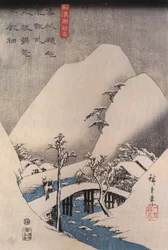 Hiroshige, En bro i et snedækket landskab