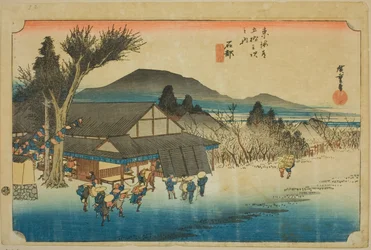 Ishibe: Megawa Village (Ishibe, Megawa no sato), fra serien "Fifty-three Stations of the Tokaido (Tokaido gojusan tsugi no uchi)," også kendt som Hoeido Tokaido