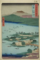 Kaga Province: The Fishing Fires on Lake Renko, en af ​​de otte naturskønne udsigter over Kanazawa (Kaga, Kanazawa hassho no uchi, Renko no isaribi), fra serien "Famous Places in the 60-odd Provinces (Rokujuyoshu meisho zue)"