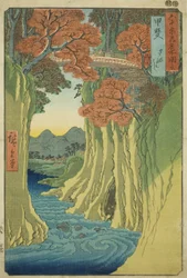 Kai Province: Monkey Bridge (Kai, Saruhashi), fra serien "Famous Places in the 60-odd Provinces (Rokujuyoshu meisho zue)"