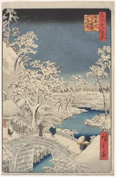 Billede af Twilight at the Drum Bridge i Meguro, fra serien 100 Views of Famous Places in Edo