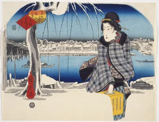 Måne efter sne ved Rygoku fra serien Three Views of Snow at Famous Places in the Eastern Capital, ca. 1840 (træblok i farver)