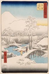 Fuji-bjerget og Ashigara-bjerget set fra Numazu i klart vejr efter snefald