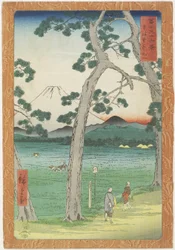 Fuji-bjerget til venstre set fra Tokaido-vejen, april 1858