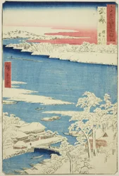 Musashi-provinsen: Morgen efter sne på Sumida-floden (Musashi, Sumidagawa yuki no ashita), fra serien "Famous Places in the Sixty-odd Provinces (Rokujuyoshu meisho zue)"