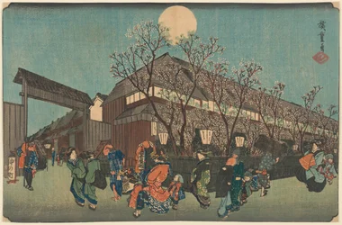 Natprocession under kirsebærblomster langs Nakanoch? hos Shin Yoshiwara