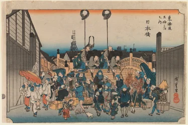 Nihonbashi, fra serien: Tokaido go ju san tsugi no uchi, 1833-34 eller senere (træbloktryk)