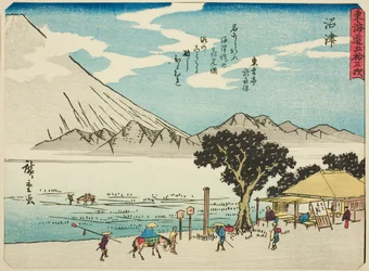 Numazu, fra serien "Fifty-three Stations of the Tokaido (Tokaido gojusan tsugi)," også kendt som Tokaido med digt (Kyoka iri Tokaido)