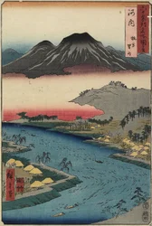 Otoko-yama-bjerget set fra Hirakata, Kawachi-provinsen, juli 1853