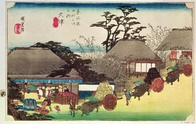 Otsu, illustration fra "Fifty Three Stations of the Tokaido Road", udgivet af Takenouchi Magohachi, ca. 1831-4 (farvet træsnit)