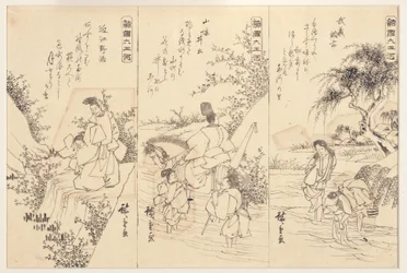 Forberedende skitser til Chofu Jewel-floden i Musashi; The Ide Jewel River, 1838-43 (blæk på papir)