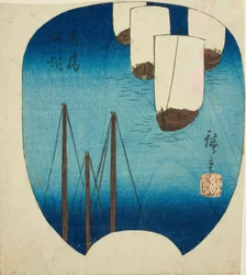 Returning Sails at Yabase (Yabase kihan), sektion af et ark fra serien "Eight Views of Omi (Omi hakkei)"