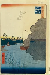 Spredte fyrretræer på Tone River Hundred berømte udsigter over Edo, 1856-1858