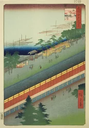 Hall of Thirty-three Bays at Fukagawa (Fukagawa Sanjusangendo), fra serien "One Hundred Famous Views of Edo (Meisho Edo hyakkei)"