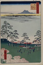 Udsigt mod nord fra Asukayama, Hundrede berømte udsigter over Edo, 1856-1858