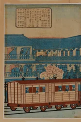 En station, ca. 1870 (japansk træsnit-triptyk)