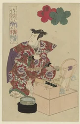 Mand ved sit toiletbord Sekidera Temple (titel på objekt)