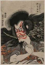 Ichikawa Danjuro VII som Kan Shojo i scenen ved Tenpai-bjerget, fra serien Berømte kabuki-skuespil