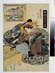 Egawa fra Maruebiya -huset (Serie on Courtesans, der personificerer 8 synspunkter over Japan). Egawa fra Maruebiya -huset (fra serien, som Courtesans fellerer til de otte synspunkter fra Japan). Utagawa Print Yasugoro Kuniyasu (1794-1832), omkring 1820. Uk