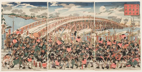 Ellevte akt af "Chushingura": De loyale støtter samles ved Ryogoku-broen