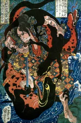 Iwanuma Kichiro kurō Nobusato Series: One of the Eight Hundred Heroes of the Water Margin of Our Country (Honchō Suikoden gōketsu happyakunin no hitori), ca. 1836
