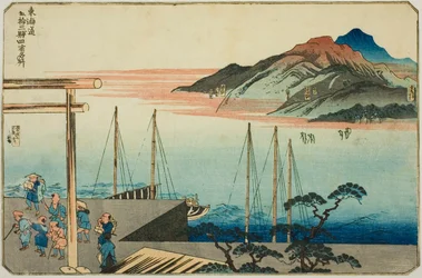 Miya, Kuwana, Yokkaichi og Ishiyakushi, fra serien "Famous Places on the Fifty-tre Stations of the Tokaido, Four Stations (Tokaido gojusan eki yonshuku meisho)"