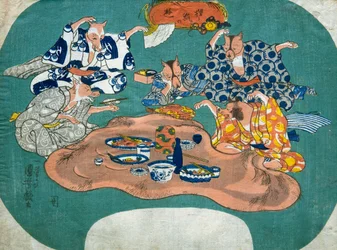 Racoon Dog and Fox at Play (Tanuki to kitsune no asobi), ca. 1842