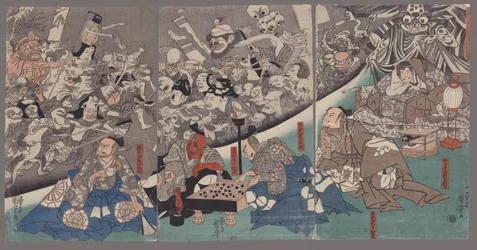 Jordedderkoppen frembringer monstre i lord Minamoto Yorimitsus palæ