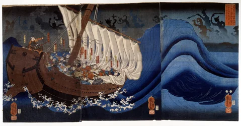 Yoshitsune Minamoto angrebet af spektrene fra de dræbte fjender. Maleri af Utagawa Kuniyoshi, begyndelsen af det 19. århundrede.