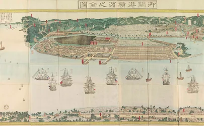 Panoramaudsigt over Yokohama, ca 1860.