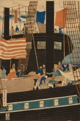 Vestlige handlende læsser last i Yokohama, 1861