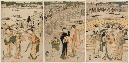 Ryōgoku-broen med figurer i forgrunden