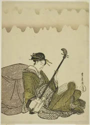 Kvinde, der spiller shamisen, fra en unavngiven serie af kvinder i fritiden