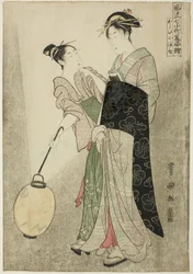 Kurtiserende Komachi (Kayoi Komachi), fra serien Seven Fashionable Figures of Ono no Komachi (Furyu nana Komachi yatushi sugata-e), ca. 1792 (farvetræsnit; oban)