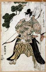 Japansk tryk: Portræt af Asamurai. Pinching af Toyokuni Utagawa