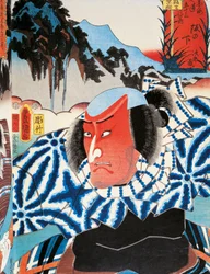 Portræt af en Kabuki teaterskuespiller rød i ansigtet af vrede, ukiyo-e kunsttryk af Utagawa Toyokuni (1769-1825), træsnit, japansk civilisation, Edo-periode